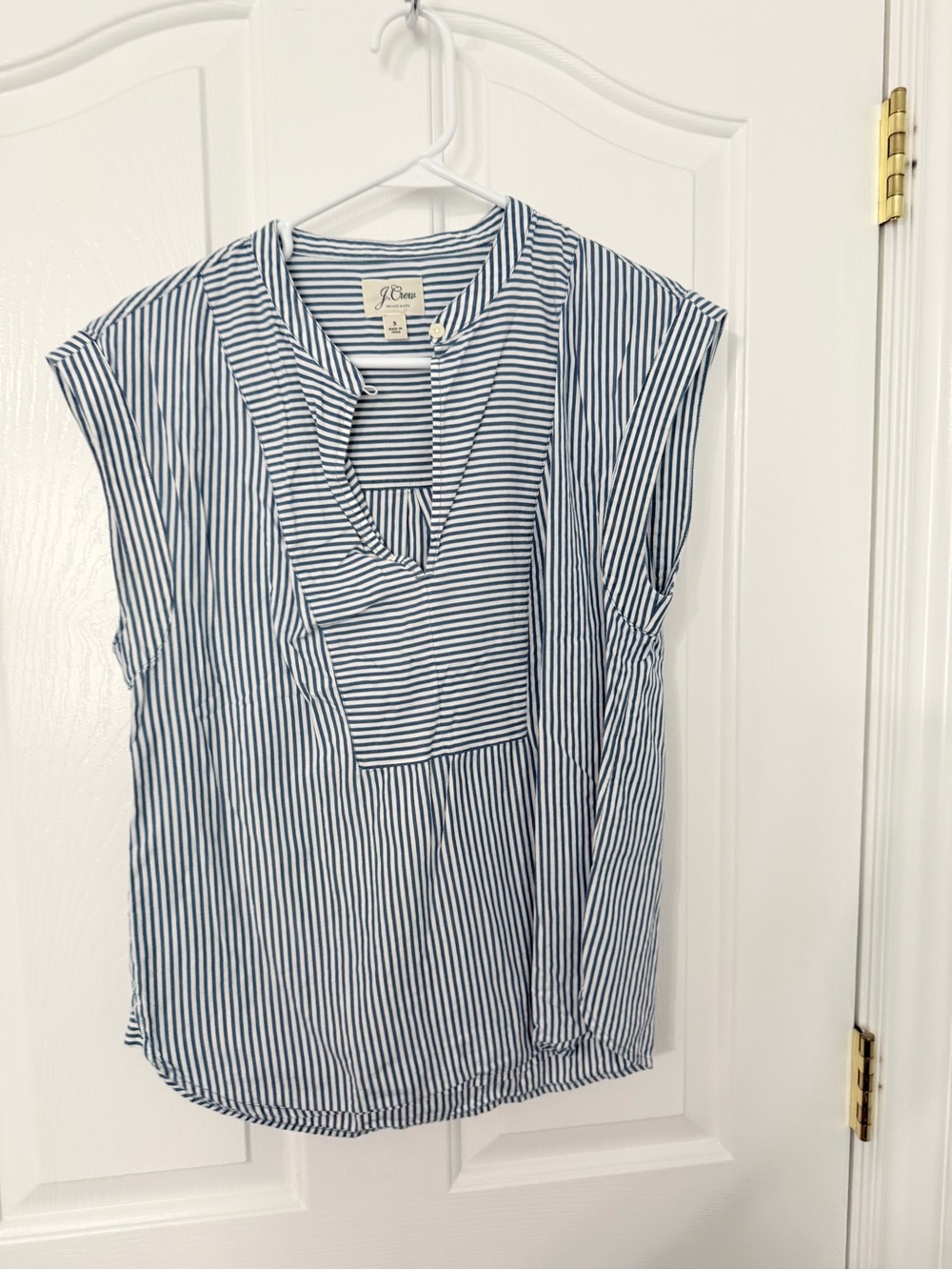 J. Crew Blue & White Striped Cap-Sleeve Blouse